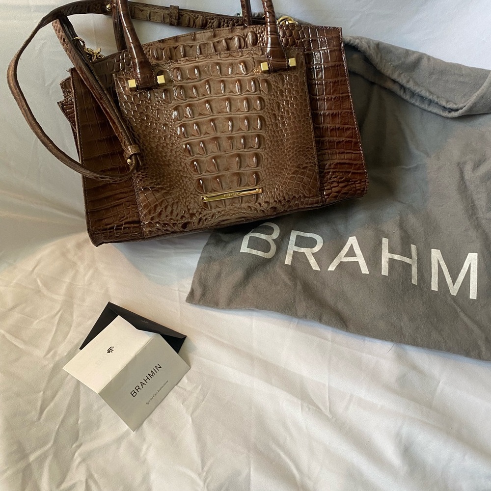 Brahmin Tan Crocodile Embossed Satchel